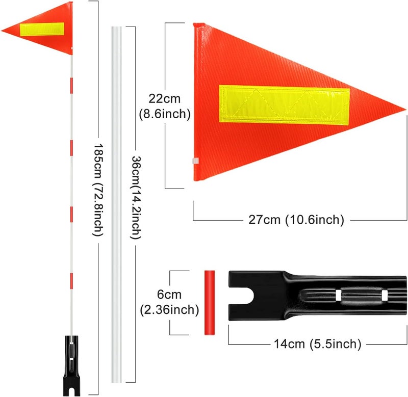RAXCONN Bike Safety Pole with Fiberglass Rod and Polyester Full Color Tear-Resistant Waterproof Flag, Orange Reflective Safety Flag for Cycling - Image 3